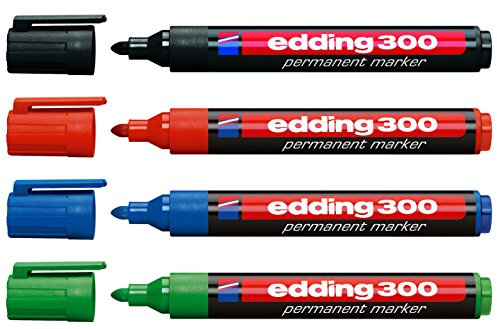 edding 4er Set Permanentmarker 300, nachfüllbar, 1,5-3 mm [Grundfarben] schwarz, rot, blau und grün