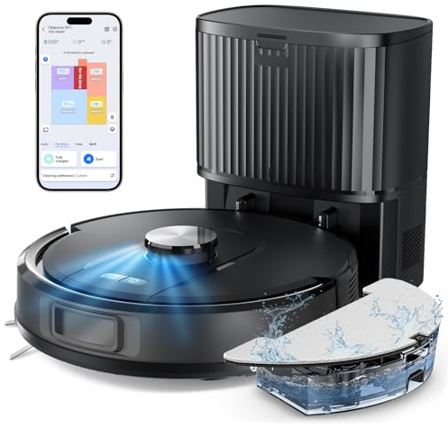 Vexilar W11 Staubsauger Roboter mit Wischfunktion, 3L Saugroboter mit Absaugstation, 6000Pa Saugkraft, 180Min Laufzeit, LiDAR Navigation, 15 No-Go Zonen, APP Steuerung, Ideal für Teppich und Tierhaare