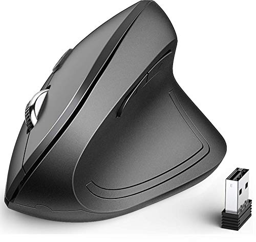 iClever Ergonomische Maus Kabellos, 2.4G Wireless Vertikale Maus | Ergonomisch mit 6 Tasten,1000/1600/2000/2400 DPI für Laptop, Computer, Desktop, Mac, Windows, MacOS- Schwarz