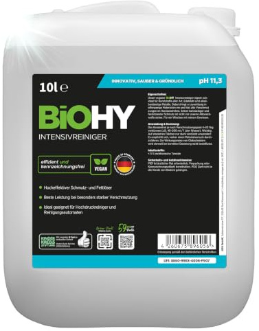 BiOHY Intensivreiniger (10L Kanister) | Bodenreiniger Konzentrat für starke Verschmutzungen | Reinigungsmittel für Reinigungsautomaten & Saugwischer | Schaumarm für Fliesen & Hartböden
