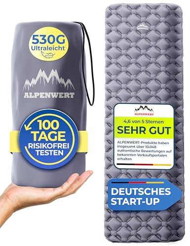 Alpenwert® Isomatte Outdoor [Kleines Packmaß & Ultraleicht] – Testsieger 2026 – 100 Tage risikofrei testen – Aufblasbare Schlafmatte & Luftmatratze für Camping, Wandern, Trekking & Backpacking*