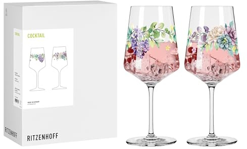 RITZENHOFF 8231002 Aperitif-Glas Sprizz 500 ml - 2er-Set - Serie Home & Garden, Pflanzen-Motiv, bunt - Made in Germany