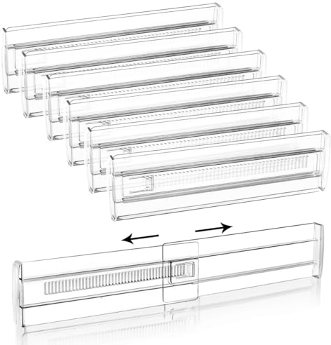 Flearitzo 6 Stück Verstellbare Schubladenteiler - Schubladentrenner - Transparente Schubladen Trenner Kunststoff Schubladentrenner für Küchenspeicher, Schlafzimmer, Kommode(28.5-50cm)