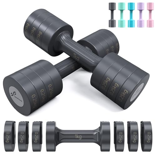 Hanteln Set, Sportneer Verstellbare Hanteln Frauen Set je 1–2,5 kg, 4-in-1 Kurzhanteln 2er Set, Adjustable Dumbbell Set für Home Gym, Fitness, Krafttraining, Geschenk (Schwarz-Grau)