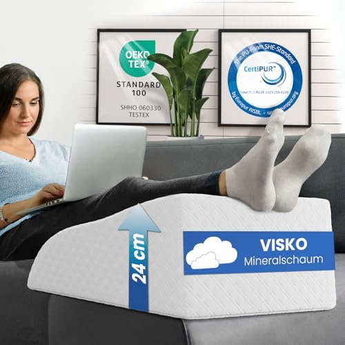 ELONEO Venenkissen Beinhochlagerungskissen aus Memory Foam, Beinkissen zur Entlastung, Lagerungskissen mit abnehmbaren Bezug, 62x40x24 cm, weiß