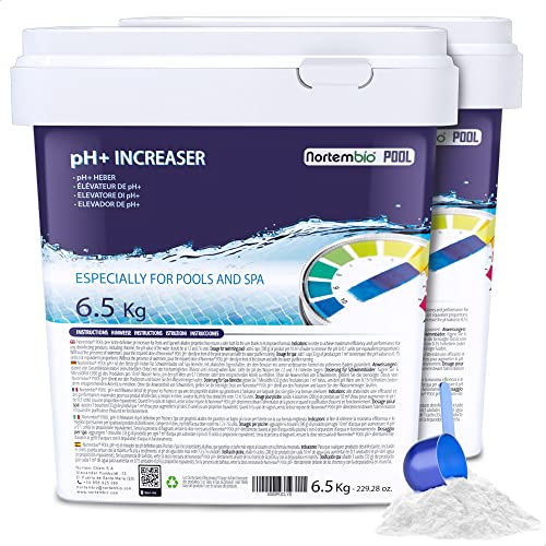 Nortembio pH Plus Pool 2 x 6,5kg - pH Heber für Whirlpool & Schwimmbad - pH+ 100% Naturrein - Schnelle Wirkung für Kristallklares Wasser + eBook Profi-Tipps