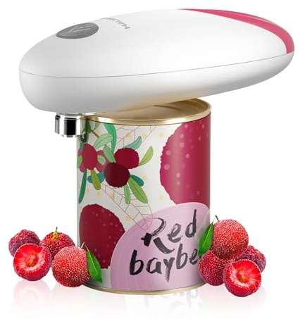 HAUSHOF Elektrischer Dosenöffner, One Touch Dosenöffner, Automatische 360°-Drehung & Automatischer Stopp, Küchenhelfer für Köche, ältere Menschen, Kinder & Verletzte, Mit 4 AA-Batterien, Rosa