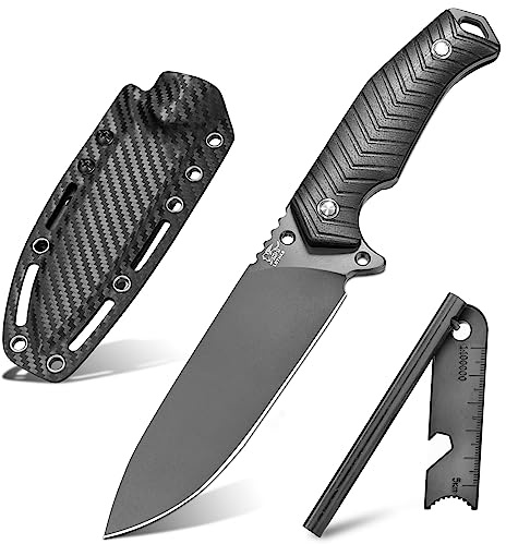 LOTHAR BAT Outdoor Messer feststehende, Full tang Jagdmesser aus D2 Stahl Klinge, G10 Griff Survival Messer, Kydex Scheide, Bushcraft Messer für Outdoor Liebhaber
