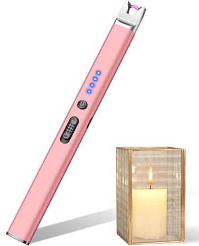 LcFun Lichtbogen Feuerzeug Elektrisch, Typ C Aufladbar Stabfeuerzeug Lang | Winddicht Stabfeuerzeug USB Aufladbar, Sicherheitsschloss, Plasma Feuerzeuge für Küche, Camping, Kamin Feuerwerk (Rosa)