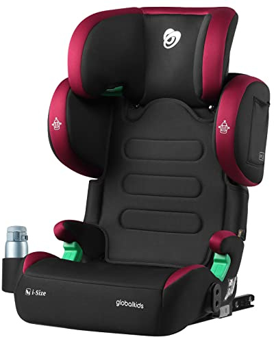 globalkids Kindersitz 15-36kg, Kinderautositz mit Isofix, i-Size R129 Kindersitzerhöhung,ca. 3,5 bis 12 Jahre (100 bis 150 cm),Armlehnen und Kopfstütze höhenverstellbar, leicht, mit Getränkehalter