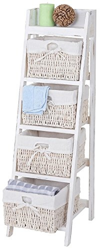 Mendler Leiterregal Goiana mit 4 Korbschubladen 101x30cm - weiß | Regal, Standregal , Shabby-Look, Vintage