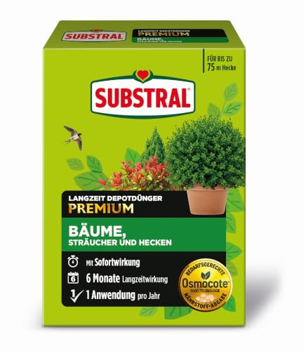 Substral Langzeit Depotdünger Hecken, Sträucher & Buchs 1,5 kg Osmocote | 6 Monate Langzeitwirkung | Für Nadel- und Laubgehölze | Premium-Langzeitdünger