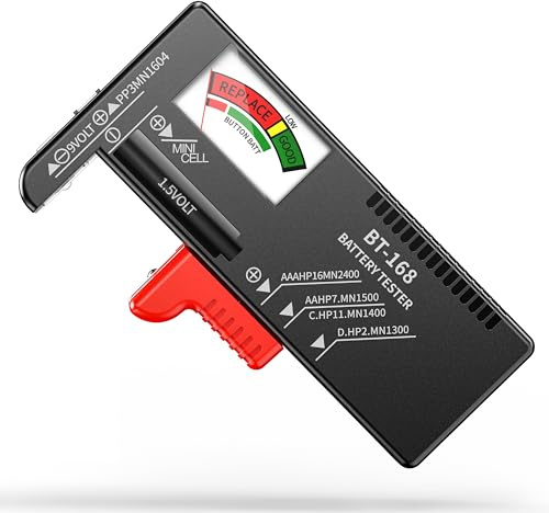 Dlyfull Batterietester – Batterie Tester für AA, AAA, C, D, 9V & 1.5V Knopfzellen – Akku Tester & Batterieprüfgerät ohne Strom – Präzises Batterie Messgerät für Haushalt & Profi (BT-168)