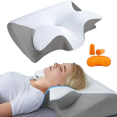 Curosleep Kissen, 2025 Upgrade Ergonomisches OrthopäDisches Kissen Mit Konturierter UnterstüTzung für Seiten, Mit schaumbildung im Nacken und Schmerzen im Nacken lässt die nackenkissen nach (Grau)