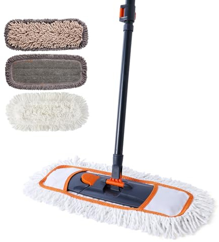 CLEANHOME Bodenwischer Set mit 3 Waschbare Fasermopp-Pads und Ausziehbaren Langen Stiel（112-140CM）, Wischmopp for Hardwood,Marble,Tile Floor Mopping