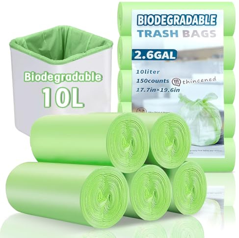 Hsxfl 150 Stück Biomüllbeutel 10L, Bio Müllbeutel Kompostierbare Reißfeste Bio Beutel Abbaubar Maisstärke Material für Küche, Büro, Wohnzimmer