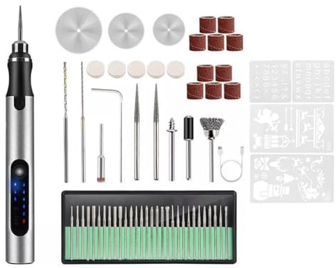 Pttnyuere USB-Wiederaufladbarer Gravurstift mit 58 Bits, DIY-Gravierwerkzeugsatz zum Schnitzen Von, Schmuck, Glas, Metall und Kunststoff, Einfache Installation