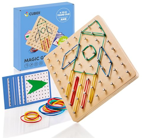 CUBIDI® Kreatives Montessori Geobrett für spannende Figuren - Feinmotorik Lernspielzeug - Geoboard ab 5 Jahre Geschenk für Jungen und Mädchen - Sequenzielle Puzzles