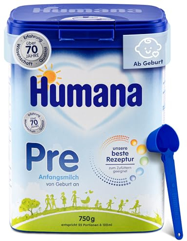 Humana Pre Anfangsmilch 4er Pack (4 x 750g) - Babymilch von Geburt an - Säuglingsnahrung als Muttermilchersatz oder Ergänzung - Pre Nahrung Baby