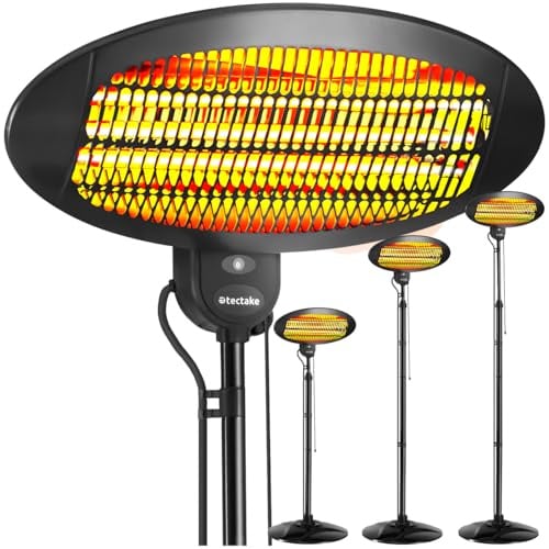 tectake® Infrarot Heizstrahler, Heizlüfter mit Standfuß oder Wandmontage, Wärmelampe für Baby Wickeltisch, Wandheizung Bad, Infrarotheizung Terrasse, Heizung elektrisch, 2000W, 3 Stufen