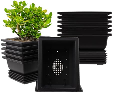 NAMYEUT 12 Stück Bonsai Trainingstöpfe 16,5 x 12,3cm, Bonsaitöpfe mit Untersetzer, Plastik Blumentopf Bonsaischale Kunststoff Bonsai Pflanztopf für Wohnzimmer Büro Yard Garten