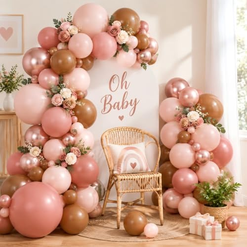 Rosa Luftballon Girlande, 114 Retro Luftballons Rosa Set, Blush Nude Aprikose Roségold Pfirsich Ballongirlande Balloons Deko für Mädchen Geburtstag, Babyparty, Verlobung,Hochzeit Boho Party Dekoration