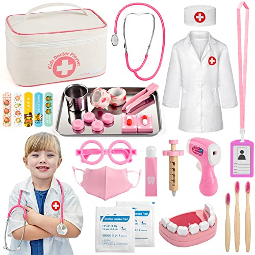 Sundaymot Arztkoffer für Kinder - 32-teiliges Medizinisches Spielzeug Rollenspiel Set, Doktor Spielset Kit mit Stethoskop, Geschenk für Mädchen ab 3 Jahren