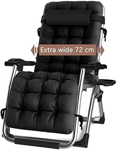 DQCHAIR Sonnenliege Klappbar, Liegestuhl, Extra groß Gartenliege, für Patio-Garten-Strand-Pool, mit Kissen-Unterstützung 200kg (Black1)