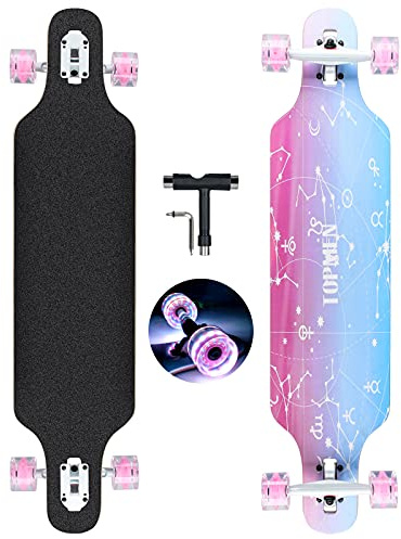 Longboard Skateboard für Jungen Mädchen Anfänger Erwachsener Teenager,Cruiser komplettes Board 8-lagiger Ahorn Longboard Bürste Street Dance Board mit T-Tool (Love)