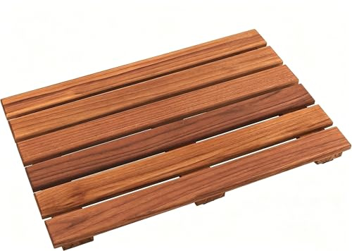 VaeFae Teak-Badematte, rutschfest, wasserabweisend, 33 x 50.8 cm | Schnell trocknendes Latten-Design, Gummifüße, bodenschonend, geeignet für Innen- und Außenduschen