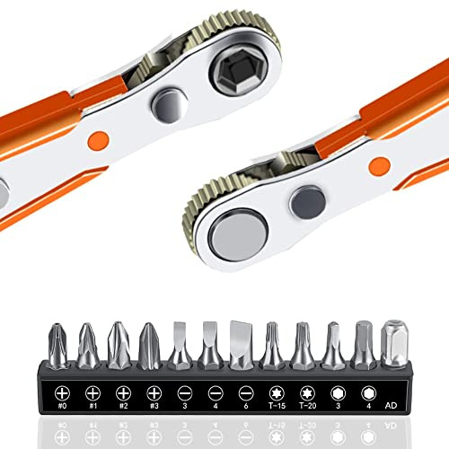 Loofu Magnetisches Schraubendreher-Set, 12 Stück, 11,4 cm, 1/4 Zoll Mini-Ratschenschlüssel, 12 Schraubendreher-Bits mit 1/4-Zoll-Antrieb, hohes Drehmoment, versetzter