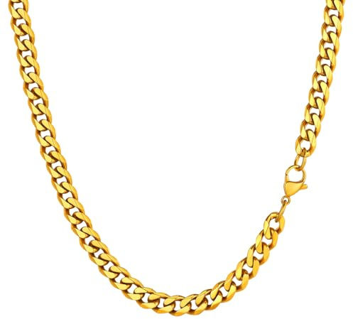 PROSTEEL Herren Collier 51cm 18k vergoldet Panzerkette Halskette Hip Hop Link Chain Necklace 6mm breit kubanische Gliederkette Männer Jungen Modeschmuck Accessoire für Geburtstag