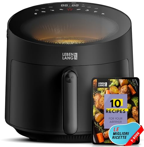 LEBENLANG Heißluftfritteuse 5L & 1500W - Inkl. Rezeptbuch & 8 Programme I Ölfreie & Fettfreie Friteuse Heißluftfriteuse I Heissluftfriteuse Air Fryers Airfryer I Heißtluft Heissluft Grill Fritöse