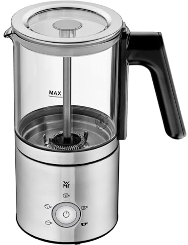 WMF Lono Glas Milchaufschäumer elektrisch, 150-250 ml, 650 Watt, Frappe Mixer, Touch-Display, für Milchschaum heiß und kalt, heiße Milch, Milcherwärmer, Kakaomaschine, heiße Schokolade, edelstahl matt