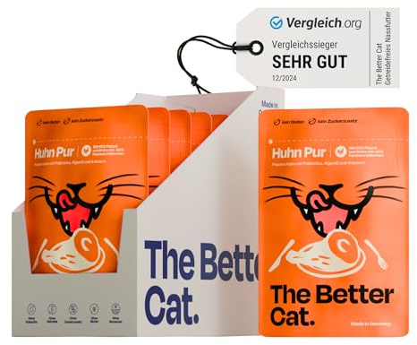 The Better Cat - Getreidefreies Nassfutter mit extra hohem Fleischanteil - Premium Katzenfutter ohne Getreide und ohne Zucker mit Präbiotika (Huhn) 12x85g