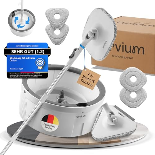 Wischmopp Set mit Eimer [2-Kammer-System mit 4 Mikrofaser Pads] Mop Wischmopp Bodenwischer | Wischer Boden Putzeimer Mob Wischmop | Mop Set Bodenreiniger Fensterreiniger | Wohnungs Zubehör - ORVIUM®