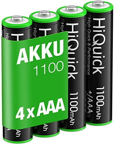 HiQuick 4 x Micro AAA Akku 1100mAh NiMH 1,2V wiederaufladbare Batterien | vorgeladen & sofort einsatzbereit, geringe Selbstentladung,1200 Zyklen, Langlebig, für Radios, Spielkonsolen Rauchmelder