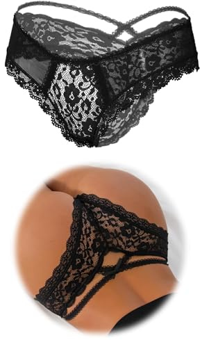 ohmydear Damen Höschen 1/2/3er Pack Sexy String Tanga Erotische Unterwäsche Große Größen Brazilian Slips Transparente Spitze Panty Atmungsaktiv Unterhosen