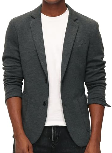 PJ Paul Jones Lässiger Herren-Blazer mit Zwei Knöpfen, leicht, ungefüttert, Sportmantel, Schwarz Grau, L