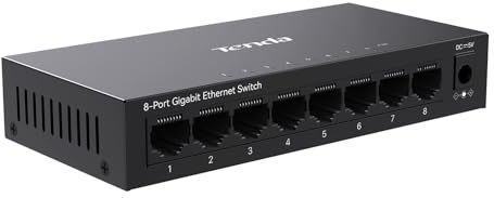 Tenda LAN Switch 8 Port Gigabit Netzwerk Switch Ethernet Splitter Unmanaged | IGMP-Snooping & QoS, Lüfterlos, Plug & Play Ethernet Switch für PC/NAS/Gaming-Konsole/TV/Drucker, Metallgehäuse (TEG1008M)