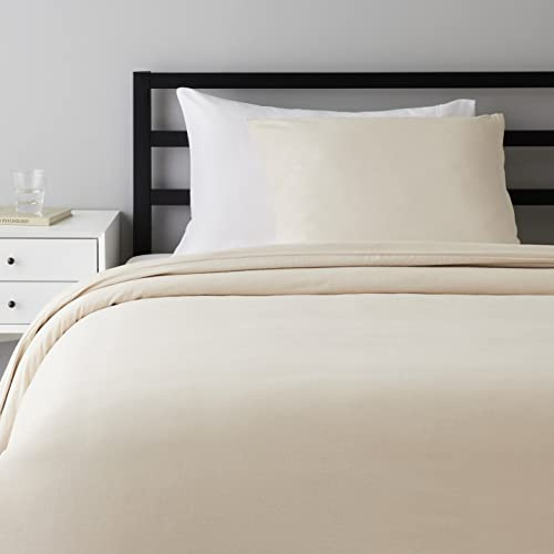 Amazon Basics Biber Bettwäsche 135x200 2teilig, Bettbezug 135 x 200 cm & 1 Kissenbezug 80 x 80 cm, mit Druckknöpfen, Beige