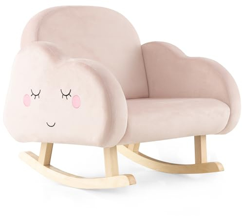 COSTWAY Kindersessel für Kleinkinder, gepolsterter Kindersofa Schaukelstuhl mit Massivholzbeinen, Schaukelsessel Kinderstuhl für Kinderzimmer, Spielzimmer & Kindergarten (Schaukelstuhl, Rosa Wolken)