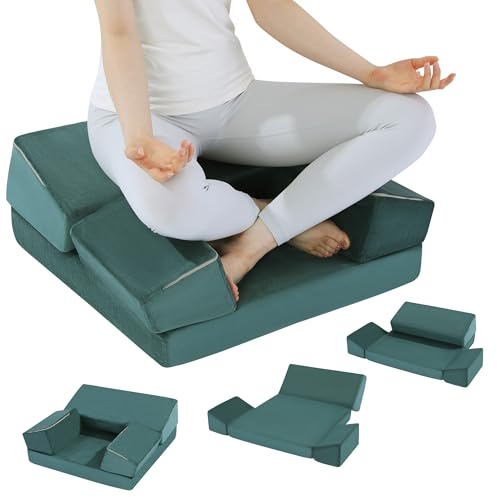 TOPROUD Meditationskissen Schaumstoff-Meditationskissen zum Sitzen auf dem Boden, großes Yogakissen für Erwachsene, Meditationsmatte mit 2 Kniekissen und Hüftstütze