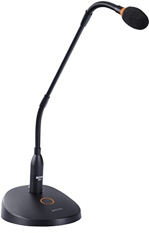 BOYA Desktop-Kondensator-Podium-Mikrofon, 45.7 cm (18 Zoll), zweifach gefaltet, Schwanenhals-Mikrofon mit Stummschalttaste und LED-Anzeige, XLR-Mikrofon für Konferenzen, Meetings, Sprache, Podcast