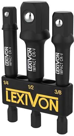 LEXIVON Stecknuss Adapter bit set (3 teiliges 7.5cm lang) 6.35 | 9.5 | 12.7mm für Drehmomentschlüssel, bohrer set, steckschlüssel bithalter, ratsche