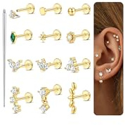 Krfy 16G/18G Helix Tragus Piercing Schmuck Chirurgenstahl Innengewinde Forward Helix Studs Ohrring Gold Silber Flache Ohrringe Nasenpiercing Labret Tragus Knorpel Conch Piercing Ohr-6mm-16GG