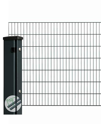 Zaunpaket Doppelstabmattenzaun 6/5/6 Komplettset Anthrazit RAL 7016 (Höhe 80 cm | Länge 10 m)