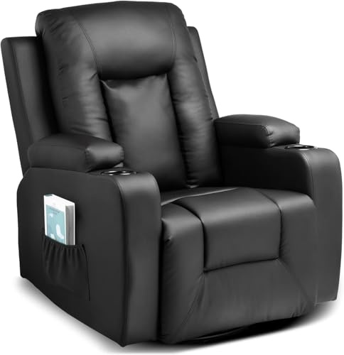 COMHOMA Relaxsessel Fernsehsessel mit Liegefunktion und Fußstütze, Dicke Rückenlehne und Armlehnen, mit Wippfunktion, 360°drehbar ergonomische Ganzkörperunterstützung, Schwarz