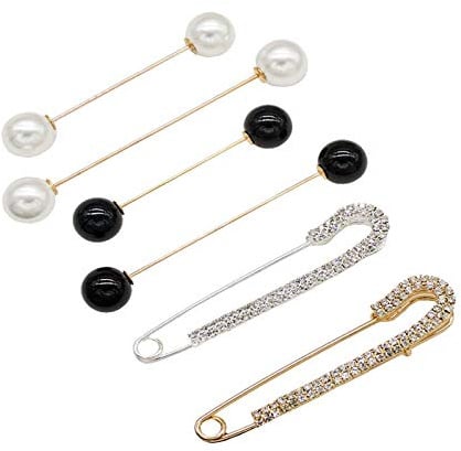 Eterspr 6 Stücke Sicherheitsnadel Brosche Clips, Sicherheitsnadel als Brosche, Perle Brosche Pins und Kristall Shawl Clips, Zum Befestigen an Pullovern, Tüchern und Kleidern