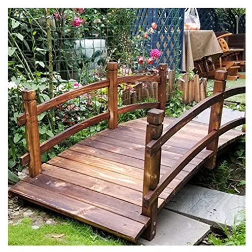 Große Gartenbrücke aus Holz mit Sicherheitsgeländern für Hinterhofteiche, dekorative Fußbrücke für Bäche und Bäche, 140 x 46 x 60 cm